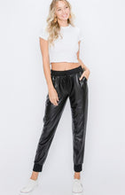 Load image into Gallery viewer, Black Faux Leather Joggers